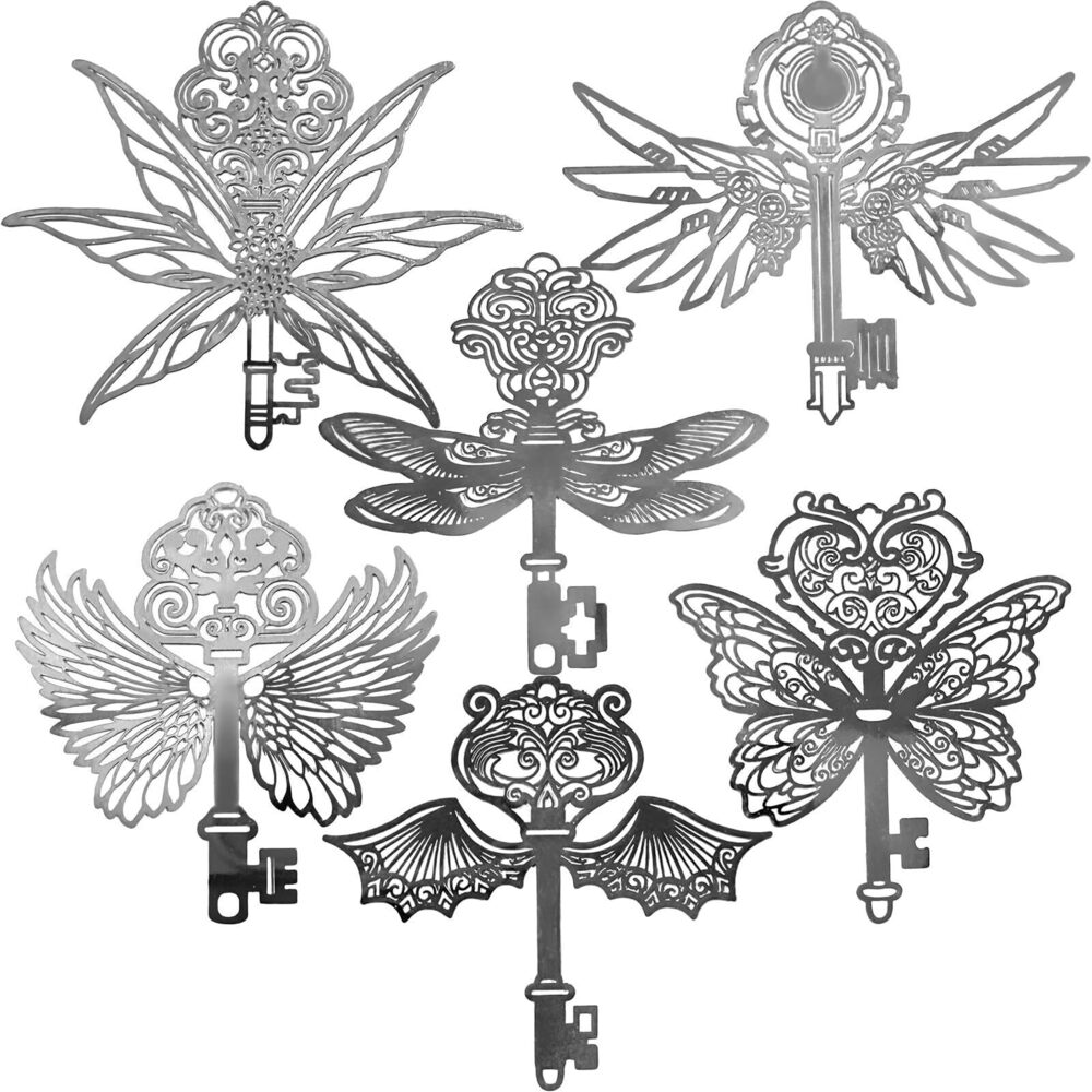4236 12pcs Flying Key Charms Hollow Skeleton Keys Thin Stainless Steel